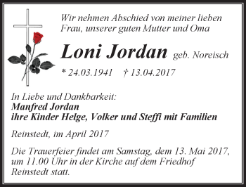 Traueranzeige von Loni Jordan von Mitteldeutsche Zeitung Aschersleben