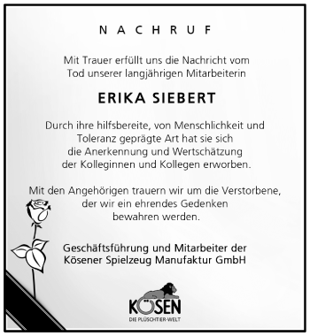 Traueranzeige von Erika Siebert von Mitteldeutsche Zeitung Naumburg/Nebra