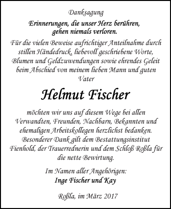 Traueranzeige von Helmut Fischer von Super Sonntag SGH Mansf. Land