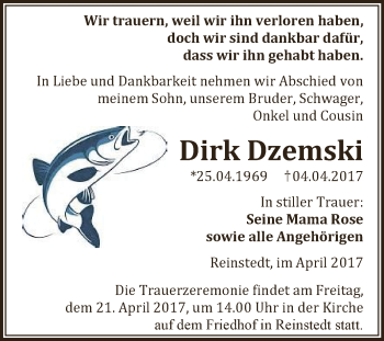 Traueranzeige von Dirk Dzemski von Super Sonntag Quedlinburg