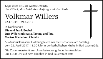 Traueranzeige von Volkmar Willers von Mitteldeutsche Zeitung Merseburg/Querfurt