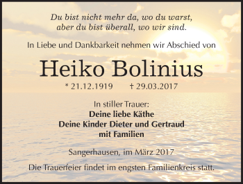 Traueranzeige von Heiko Bolinius von Mitteldeutsche Zeitung Sangerhausen