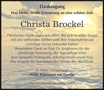 Traueranzeige von Christa Brockel von Mitteldeutsche Zeitung Aschersleben