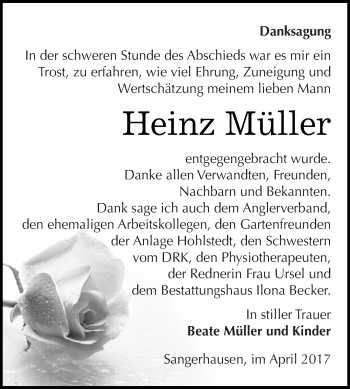Traueranzeige von Heinz Müller von Super Sonntag SGH Mansf. Land