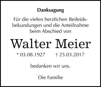 Traueranzeige von Walter Meier von Mitteldeutsche Zeitung Halle/Saalkreis