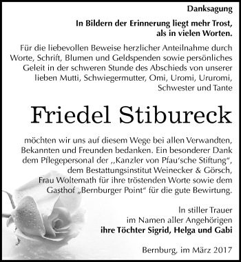 Traueranzeige von Friedel Stibureck von Mitteldeutsche Zeitung Bernburg