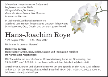 Traueranzeige von Hans-Joachim Roye von Mitteldeutsche Zeitung Bitterfeld