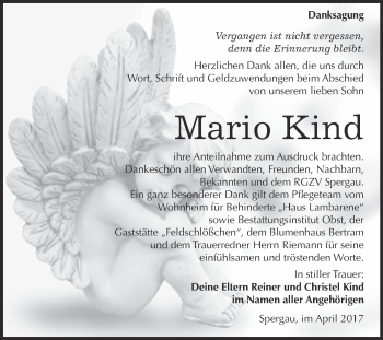 Traueranzeige von Mario Kind von Super Sonntag Merseburg