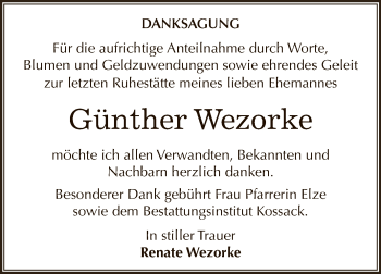 Traueranzeige von Günther Wezorke von WVG - Wochenspiegel Dessau / Köthen