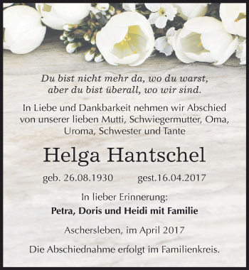 Traueranzeige von Helga Hantschel von Mitteldeutsche Zeitung Aschersleben