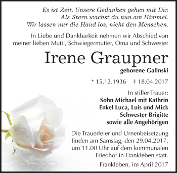Traueranzeige von Irene Graupner von Mitteldeutsche Zeitung Merseburg/Querfurt