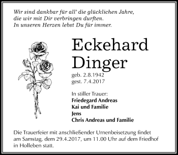 Traueranzeige von Eckehard Dinger von Mitteldeutsche Zeitung Halle/Saalkreis