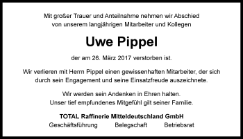 Traueranzeige von Uwe Pippel von Mitteldeutsche Zeitung Weißenfels