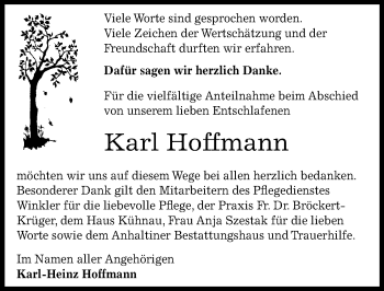 Traueranzeige von Karl Hoffmann von Mitteldeutsche Zeitung Dessau-Roßlau