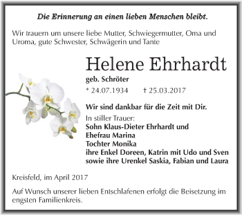 Traueranzeige von Helene Ehrhardt von Super Sonntag SGH Mansf. Land