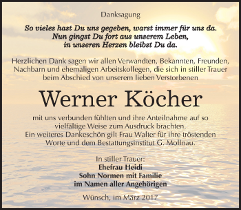 Traueranzeige von Werner Köcher von Mitteldeutsche Zeitung Merseburg/Querfurt
