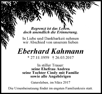 Traueranzeige von Eberhard Kahmann von Mitteldeutsche Zeitung Aschersleben