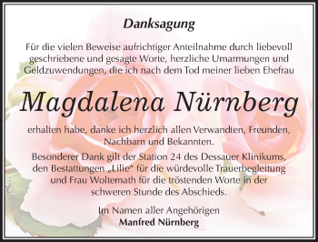 Traueranzeige von Magdalena Nürnberg von Mitteldeutsche Zeitung Wittenberg