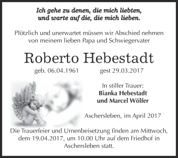 Traueranzeige von Roberto Hebestadt von Super Sonntag SGH Mansf. Land