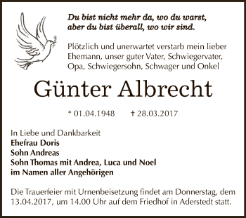 Traueranzeige von Günter Albrecht von Super Sonntag Bernburg