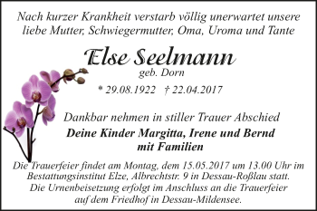 Traueranzeige von Else Seelmann von WVG - Wochenspiegel Dessau / Köthen