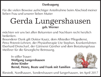 Traueranzeige von Gerda Lungershausen von Mitteldeutsche Zeitung Sangerhausen
