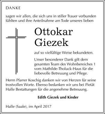 Traueranzeige von Ottokar Giezek von Mitteldeutsche Zeitung Halle/Saalkreis