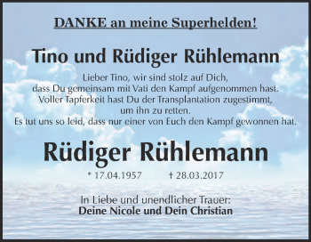 Traueranzeige von Rüdiger Rühlemann von WVG - Wochenspiegel Merseburg