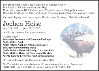 Traueranzeige von Jochen Heise von Mitteldeutsche Zeitung Sangerhausen