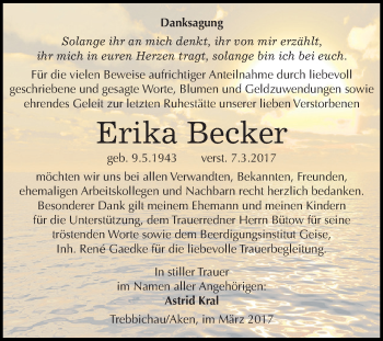 Traueranzeige von Erika Becker von WVG - Wochenspiegel Dessau / Köthen