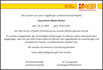 Traueranzeige von Bärbel Richter von Mitteldeutsche Zeitung
