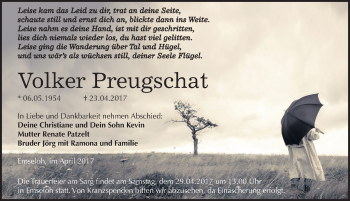 Traueranzeige von Volker Preugschat von Mitteldeutsche Zeitung Sangerhausen