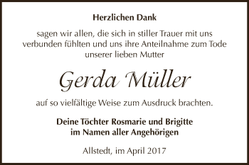 Traueranzeige von Gerda Müller von Super Sonntag SGH Mansf. Land