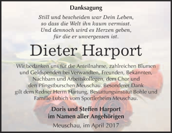 Traueranzeige von Dieter Harport von Super Sonntag Merseburg