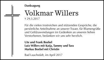 Traueranzeige von Volkmar Willers von WVG - Wochenspiegel Merseburg