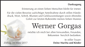 Traueranzeige von Werner Gorgas von WVG - Wochenspiegel Bitterfeld
