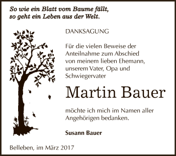 Traueranzeige von Martin Bauer von Super Sonntag Bernburg