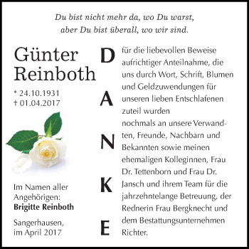 Traueranzeige von Günter Reinboth von Super Sonntag SGH Mansf. Land
