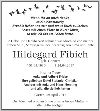 Traueranzeige von Hildegard Fibich von Super Sonntag Bernburg