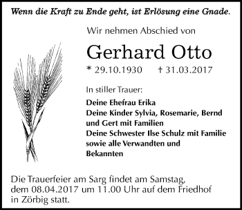 Traueranzeige von Gerhard Otto von Mitteldeutsche Zeitung Bitterfeld