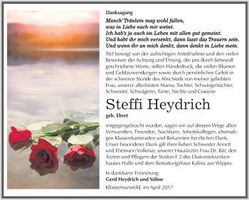 Traueranzeige von Steffi Heydrich von Super Sonntag SGH Mansf. Land