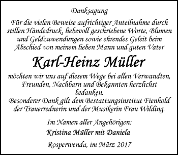Traueranzeige von Karl-Heinz Müller von Mitteldeutsche Zeitung Sangerhausen