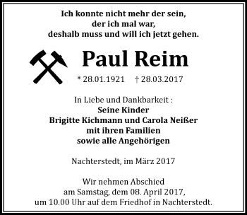 Traueranzeige von Paul Reim von Mitteldeutsche Zeitung Aschersleben