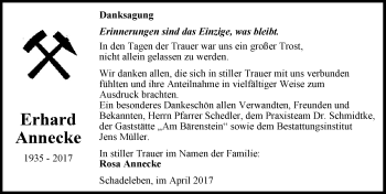 Traueranzeige von Erhard Annecke von Mitteldeutsche Zeitung Aschersleben
