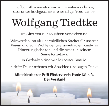Traueranzeige von Wolfgang Tiedtke von Mitteldeutsche Zeitung Weißenfels