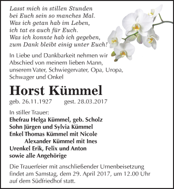 Traueranzeige von Horst Kümmel von Mitteldeutsche Zeitung Halle/Saalkreis