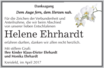 Traueranzeige von Helene Ehrhardt von Mitteldeutsche Zeitung Mansfelder Land