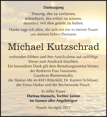 Traueranzeige von Michael Kutzschrad von Mitteldeutsche Zeitung Bitterfeld