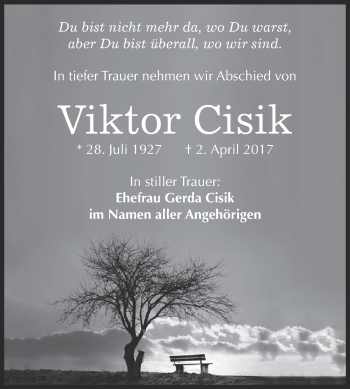 Traueranzeige von Viktor Cisik von Super Sonntag SGH Mansf. Land