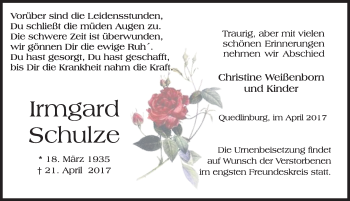 Traueranzeige von Christine Weißenborn von Mitteldeutsche Zeitung Quedlinburg